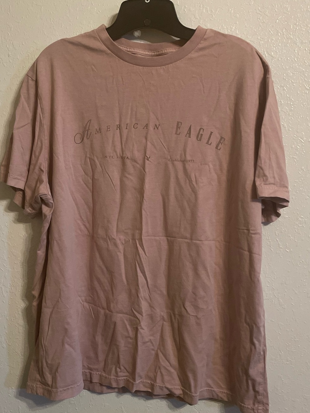 American Eagle Outfitters Dusty Pink Logo Crewneck Tee